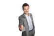 Businessman giving business card to client