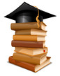 Stack of books with graduation cap
