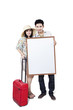 Photo: Asian couple hold blank board on white Asian couple hold blank board on white