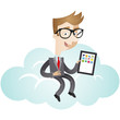 Businessman, cloud computing, sitting, tablet