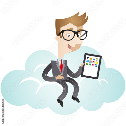 Vector: Businessman, cloud computing, sitting, tablet Businessman, cloud computing, sitting, tablet