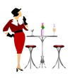 CLASSY LADY WAITING AT TABLE WITH DRINKS