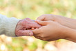 Senior and young holding hands