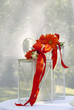 Two whites lanterns with orange bow