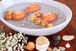 Beautiful candles swim in beautiful plate