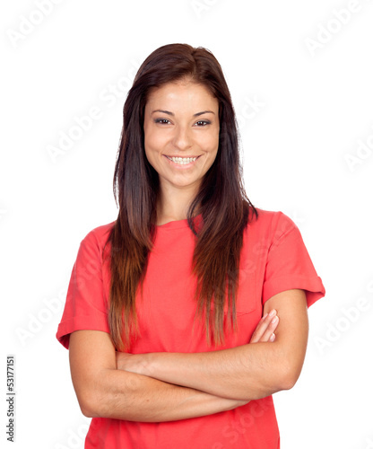 Photo: Attractive brunette girl dressed in red Attractive brunette girl dressed in red