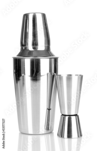 Photo: Cocktail shaker isolated on white. Cocktail shaker isolated on white.