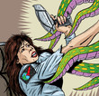 Vector: Alien attacking girl Alien attacking girl