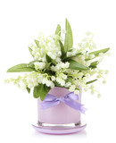 Beautiful lily of the valley in vase isolated on white