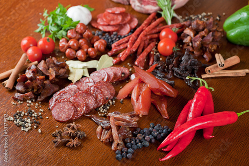 Photo: meat and sausages meat and sausages
