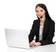 Call center operator at work, isolated on white
