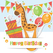Vector: Happy Birthday card with cute little giraffe. Happy Birthday card with cute little giraffe.