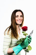 Foto: Woman worker with flowers. Woman worker with flowers.