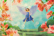 Photo: beautiful woman in fairy garden in flowers beautiful woman in fairy garden in flowers