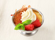 Creme brulee with raspberries and whipped cream