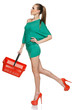Photo: Fashion woman in full length walking with empty shopping basket Fashion woman in full length walking with empty shopping basket