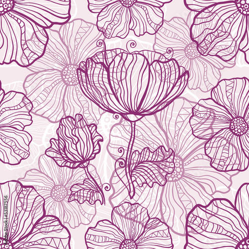 Vector: Ornate poppy flowers vector seamless pattern Ornate poppy flowers vector seamless pattern