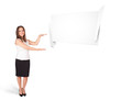 young woman presenting abstract origami copy space