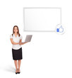 young woman presenting modern copy space