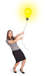 Happy woman holding a light bulb balloon