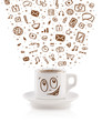 Coffee-mug with hand drawn media icons
