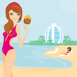 Illustration: beautiful girl on vacation beautiful girl on vacation