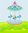 child playing on the carousel