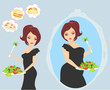 Illustration: unhappy girl is looking at herself in the mirror unhappy girl is looking at herself in the mirror