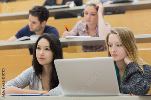 Photo: Students in a lecture hall using a laptop Students in a lecture hall using a laptop