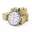 Illustration: Cardboard Boxes with a Stopwatch on white background Cardboard Boxes with a Stopwatch on white background