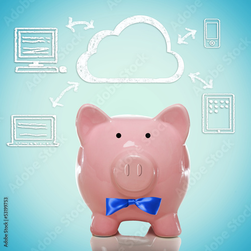 Photo: Cloud computing with piggy bank Cloud computing with piggy bank