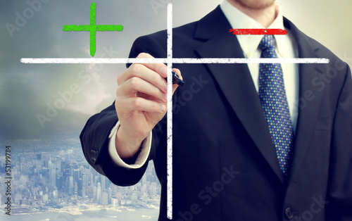 Photo: Business man writing pros and cons Business man writing pros and cons