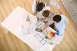 Upper view of architects working in office