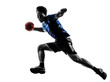 young man exercising handball player silhouette