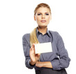 Photo: Businesswoman holding credit card. Isolated on white Businesswoman holding credit card. Isolated on white