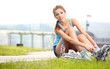 Roller skate girl skating. Young woman putting on skates going r