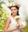 woman wearing wreath of flowers