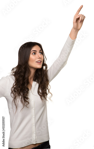 Photo: Portrait of attractive businesswoman pointing her finger Portrait of attractive businesswoman pointing her finger