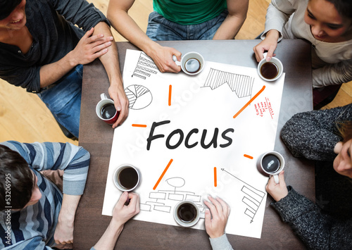 Photo: Focus written on a poster with drawings of charts Focus written on a poster with drawings of charts