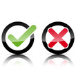 Glossy Keuz Haken Icons im Kreis