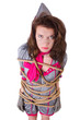 Female stewardess tied with rope