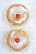 Hanukkah sufganiya, doughnut with jam and caster suga