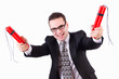 Businessman with dynamite isolated on white