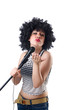 Photo: Pop star with mic on white Pop star with mic on white