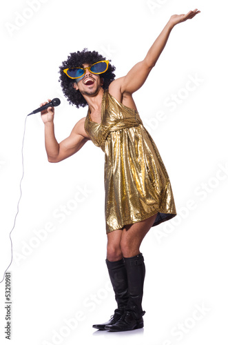 Photo: Man in female clothing singing with mic Man in female clothing singing with mic