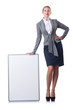 Photo: Businesswoman with board on white Businesswoman with board on white