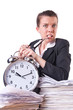 Woman businesswoman with giant alarm clock