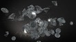 Lots of Diamonds fall from above onto a black surface.