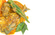 Fish curry over white background