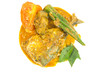 Fish curry over white background